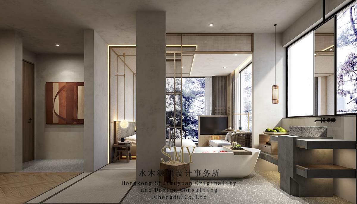 民宿客房設(shè)計、空間概念設(shè)計、浴缸空間布置