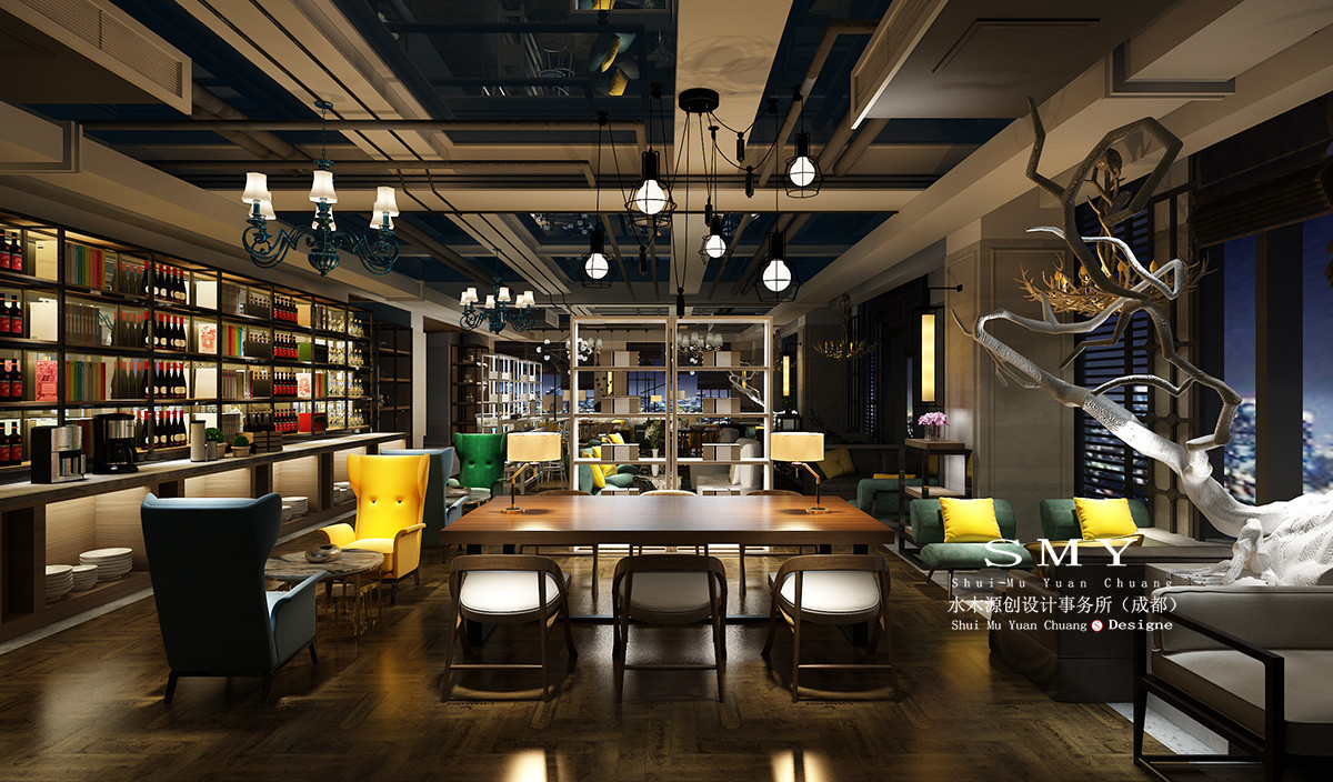 商務酒店水吧設計區(qū)域，裝修設計效果圖