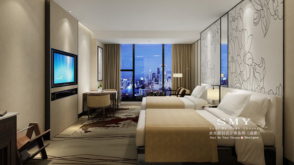 酒店雙人床客房設(shè)計(jì)，酒店景觀房