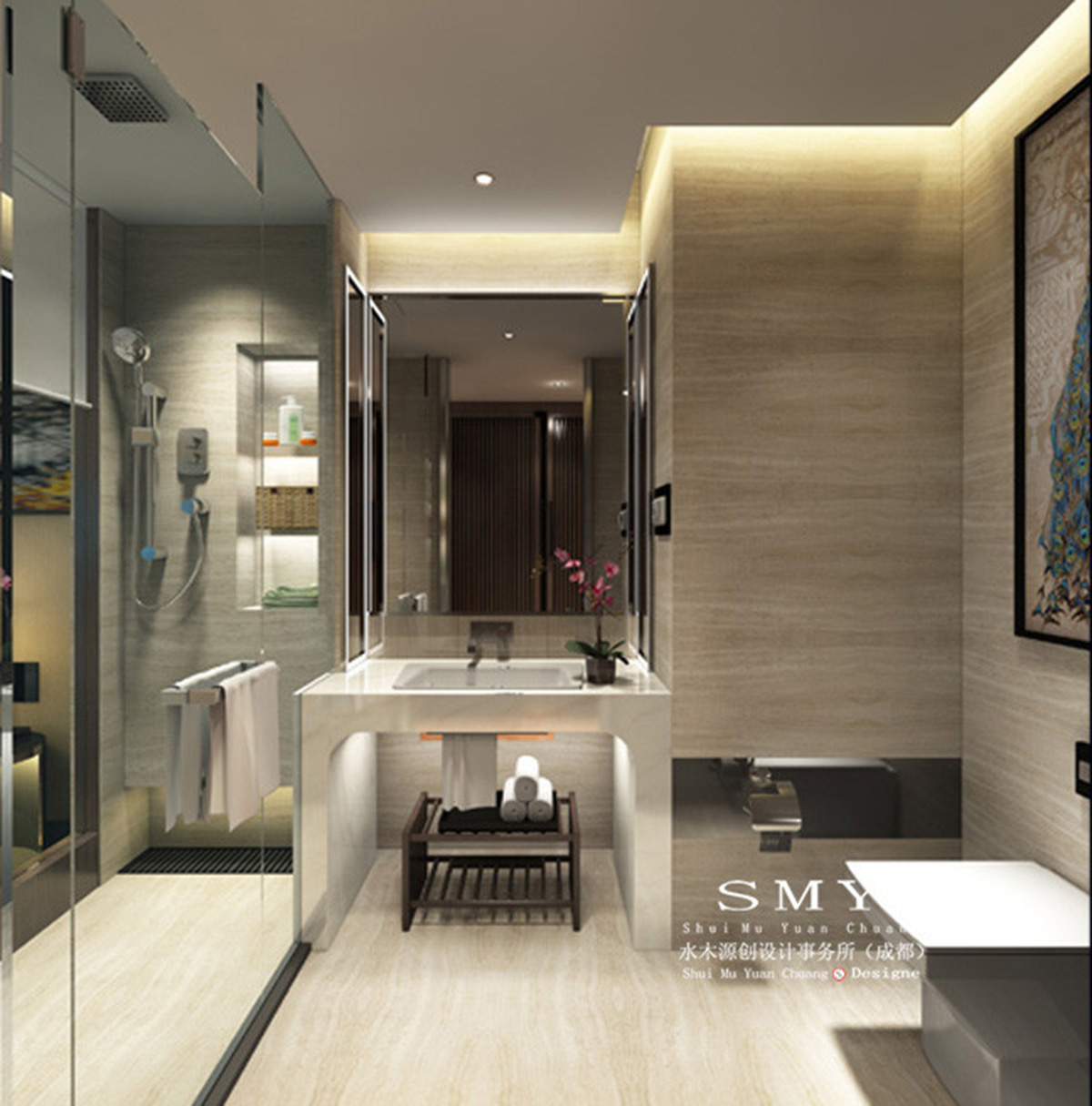 商務(wù)酒店衛(wèi)生間，淋浴間設(shè)計(jì)